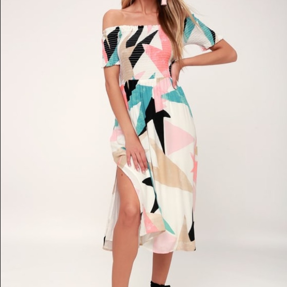 Shape of Love Smocked Off-the-Shoulder Midi Dress